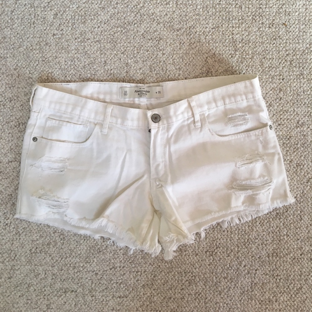 Size 10 Abercrombie White Distressed Shorts